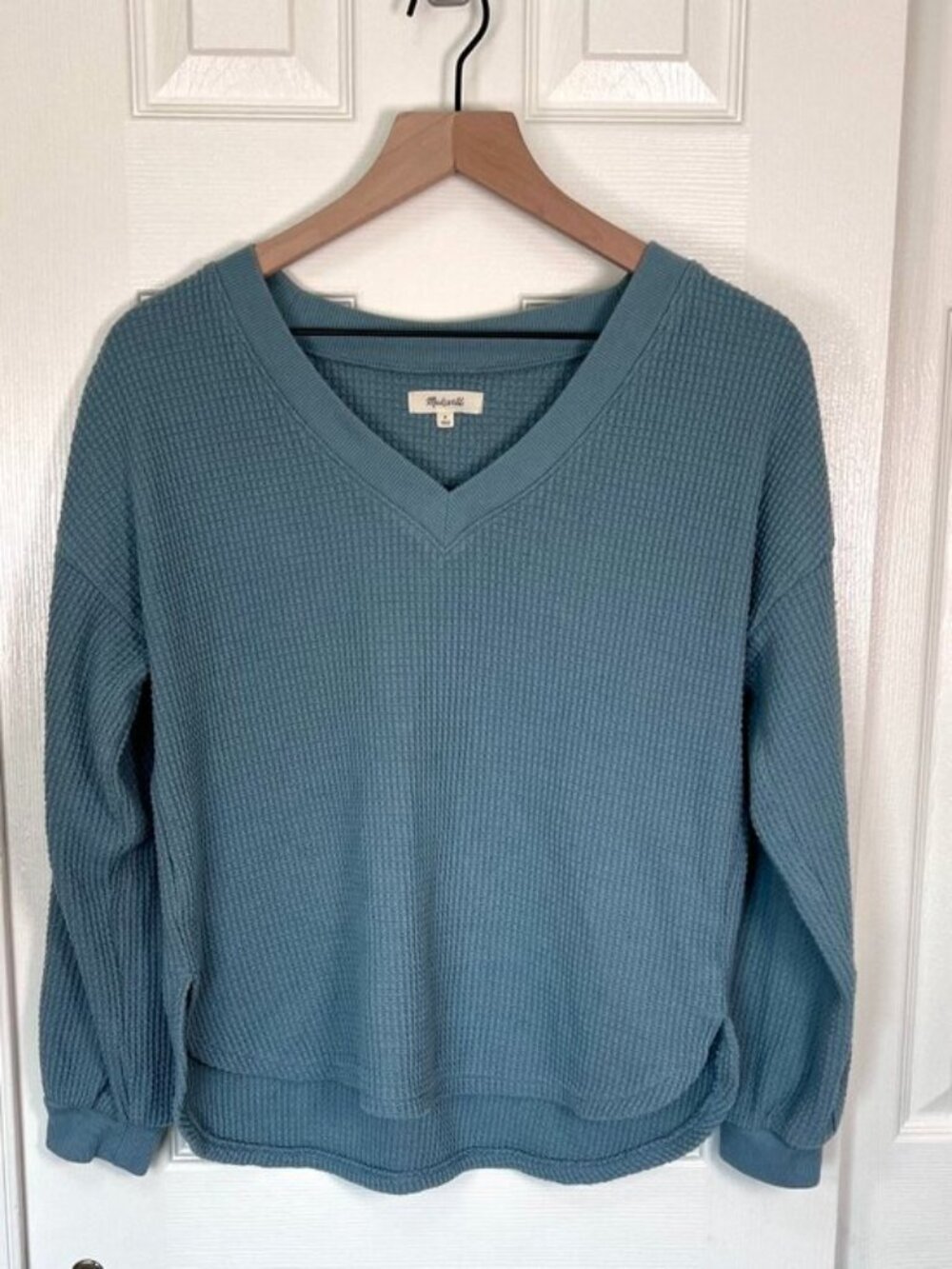 Madewell Spin Waffle Knit  Long Sleeve V-Neck Thermal Top Blue Size S